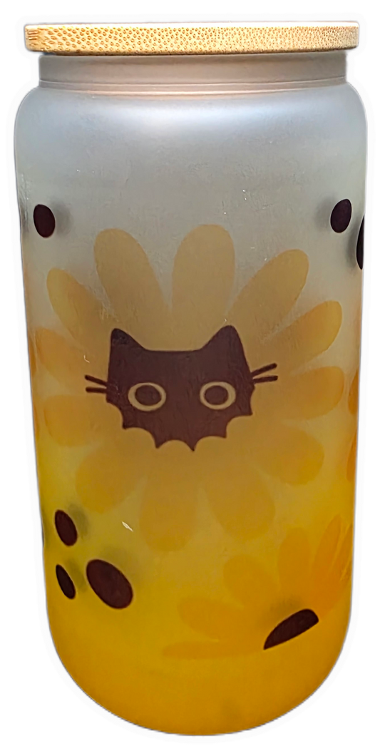 🌻 Peek-a-Boo Cat & Flowers Libby Glass